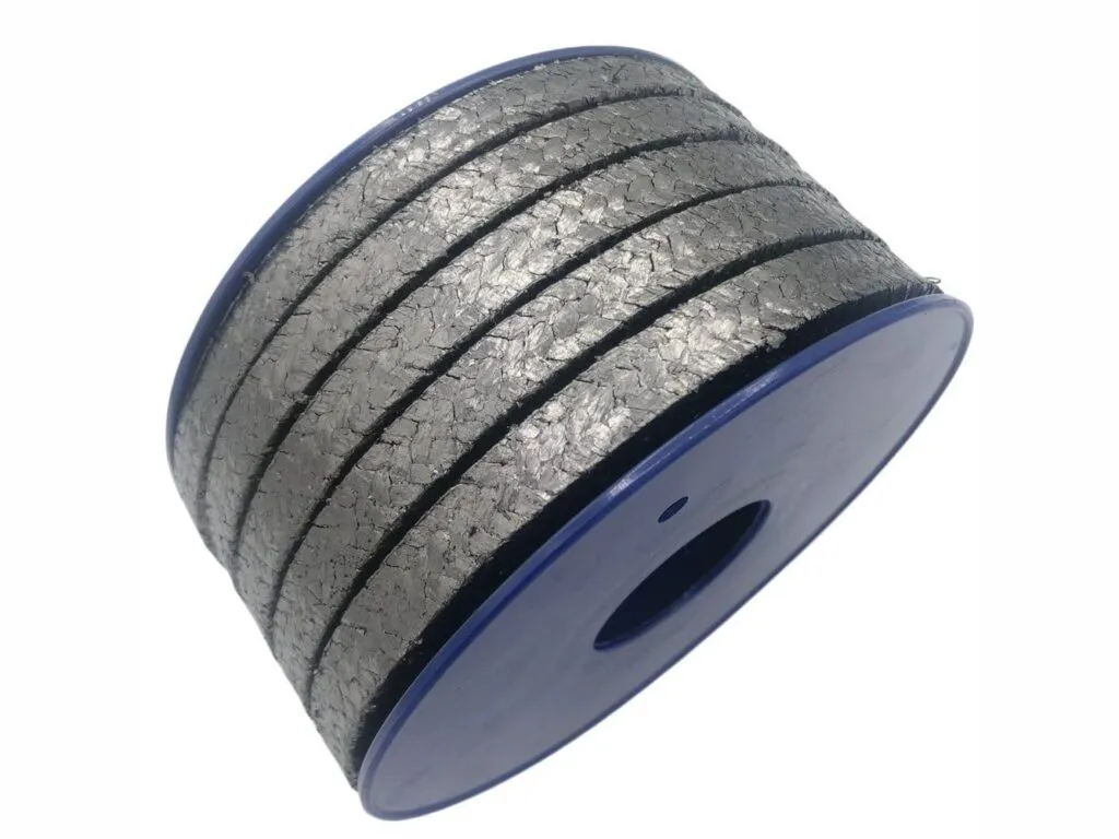 Dây tết chèn graphite: Cuộn dây tết chèn graphite mặt bích xanh nhìn nghiêng