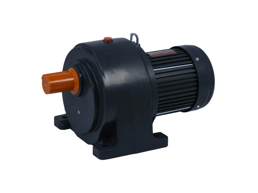 Động cơ giảm tốc: Motor giảm tốc trục thẳng đen, đầu trục sơn cam