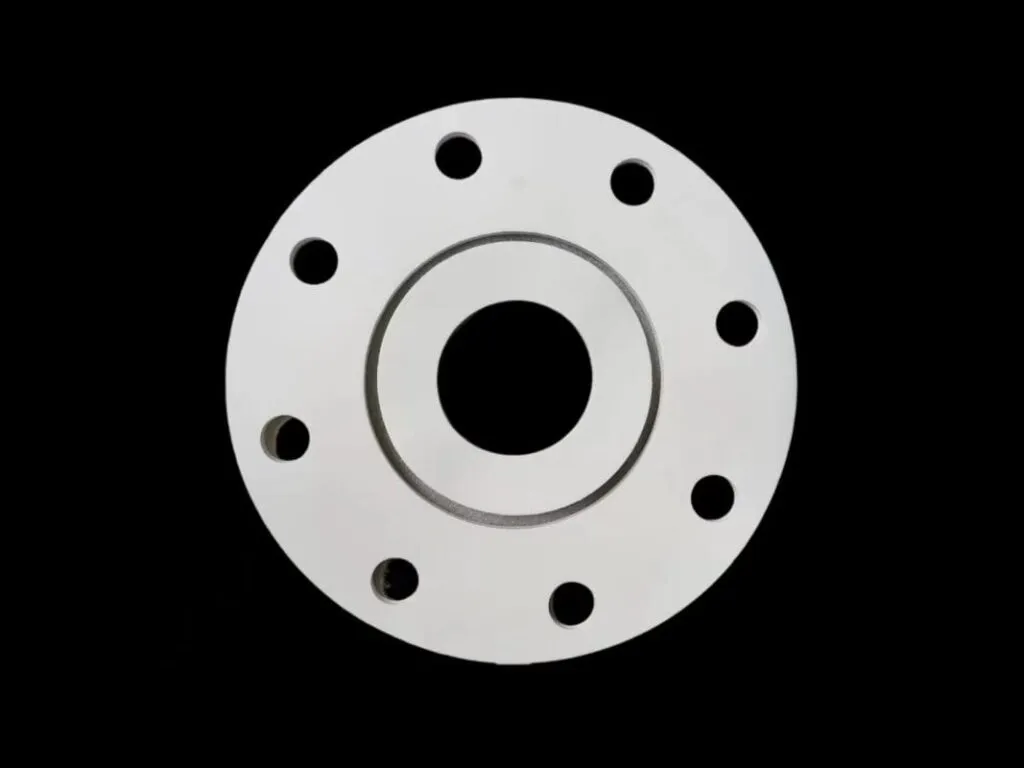 Gioăng PTFE mặt bích: Gioăng mặt bích PTFE trắng có lỗ bu lông nền đen