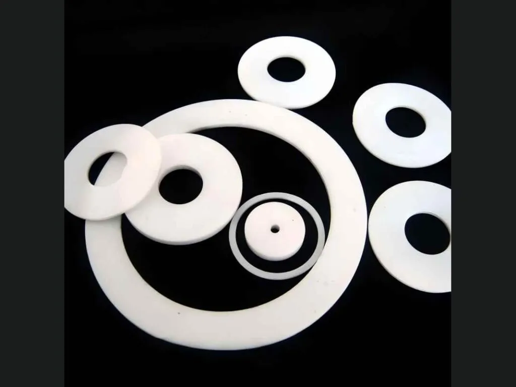 Gioăng PTFE: Vòng gioăng PTFE nguyên chất màu trắng nhiều cỡ nền đen