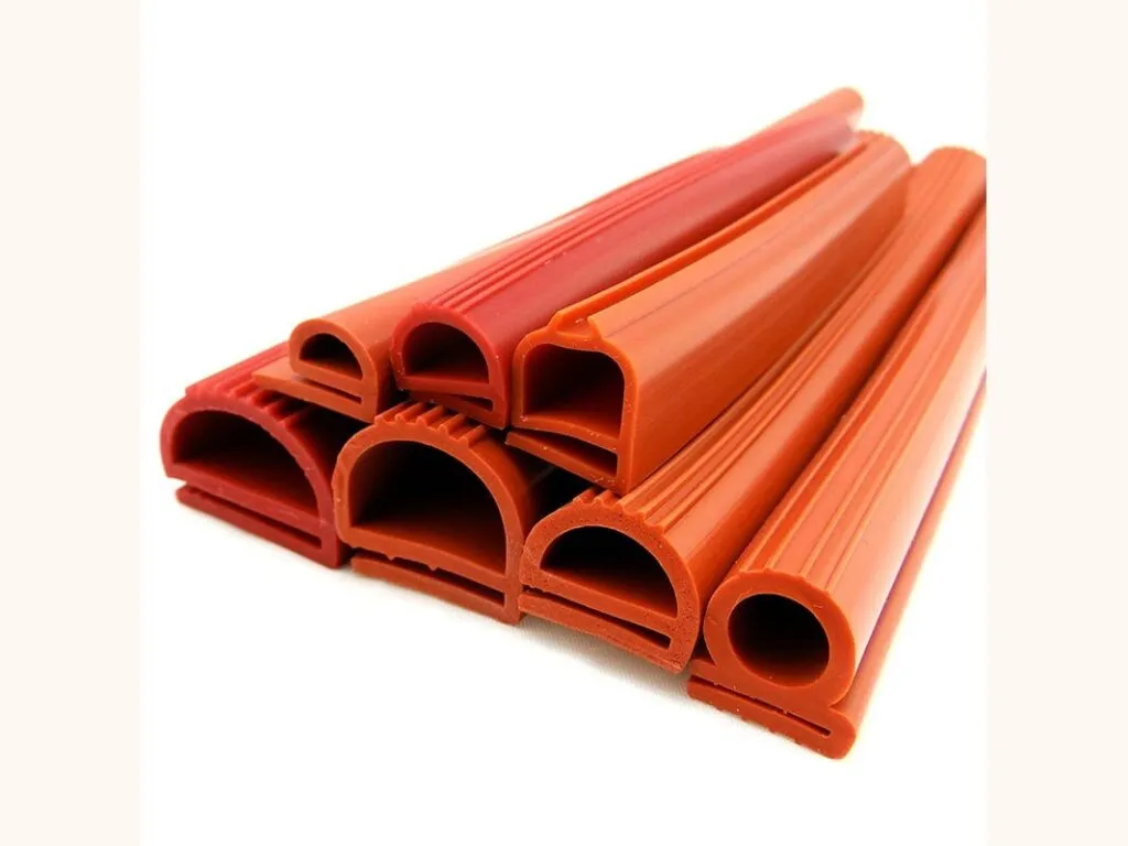 Gioăng silicon: Bó gioăng silicone đỏ cam chữ D và chữ P nhiều cỡ xếp chồng