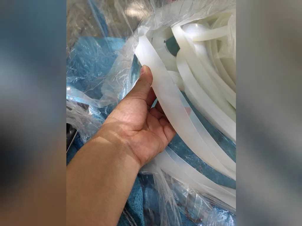 Gioăng silicon: Bó ron silicon trắng dạng dải cầm trên tay