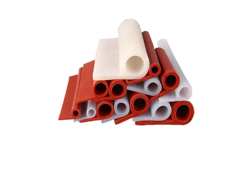 Gioăng silicon: Đống gioăng định hình silicone đỏ và trắng nhiều kiểu mặt cắt