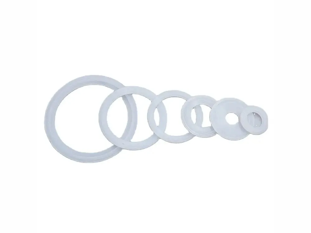 Gioăng tri clamp: Bộ gioăng tri clamp trắng nhiều cỡ xếp từ lớn đến nhỏ