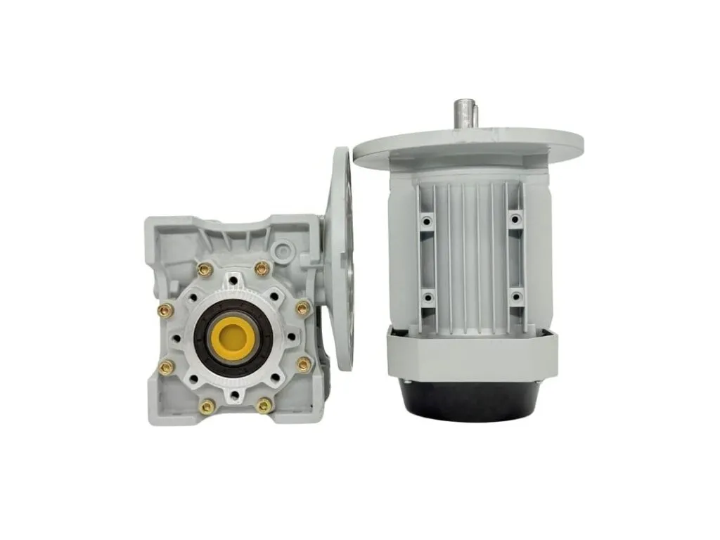 Hộp giảm tốc trục vít: Hộp giảm tốc trục vít nhôm kèm motor, lỗ trục màu vàng