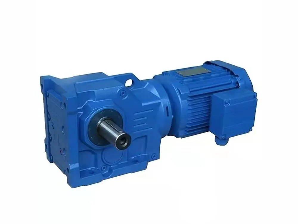 Hộp số giảm tốc bánh răng: Hộp số giảm tốc bánh răng côn xoắn xanh lắp motor bên phải