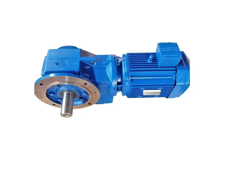 Hộp số giảm tốc bánh răng: Hộp số giảm tốc bánh răng côn xoắn xanh mặt bích kèm motor