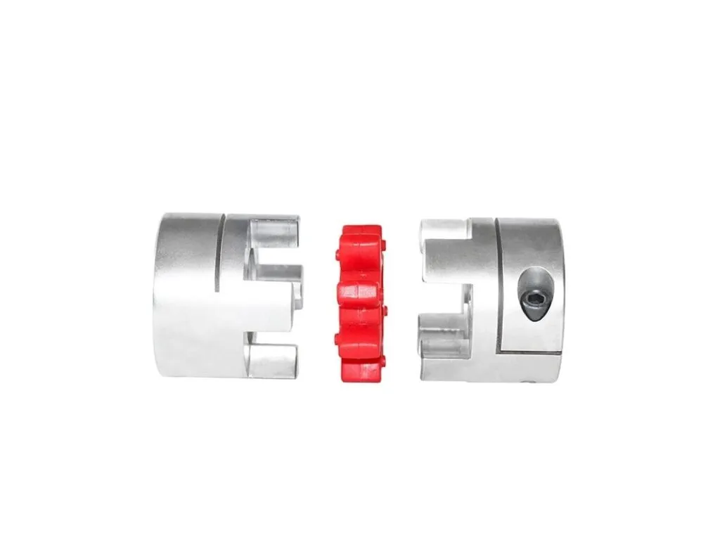Khớp nối jaw 3 chấu: Hai nửa chấu nhôm tách rời với đệm sao đỏ ở giữa