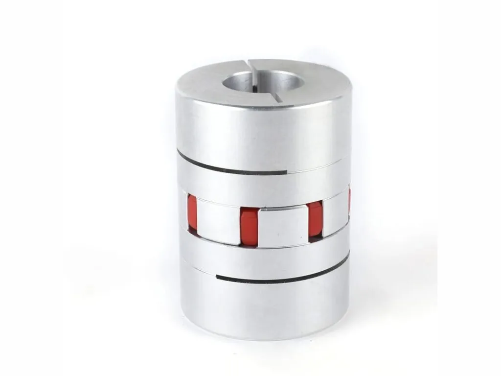 Khớp nối jaw 3 chấu: Khớp nối chấu nhôm bạc đứng thẳng, đệm đỏ và rãnh kẹp trục