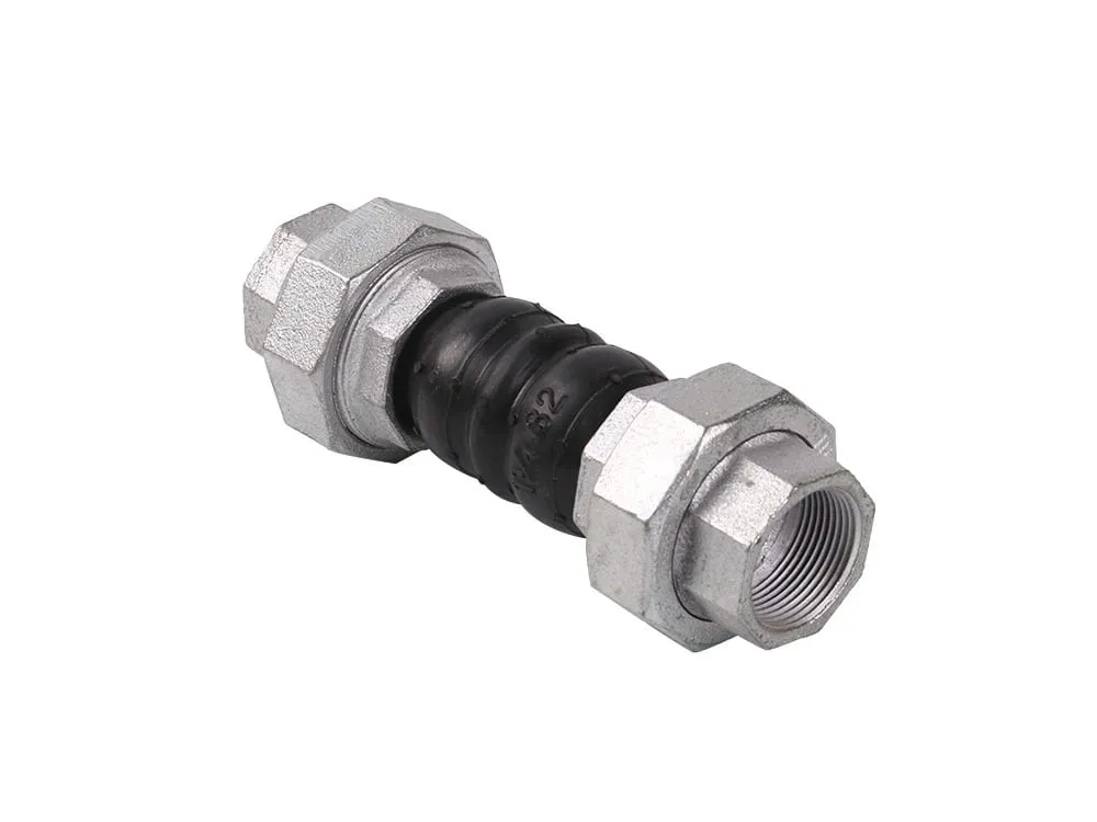 Khớp nối mềm cao su nối ren: Khớp nối mềm cao su đầu rắc co mạ kẽm đặt nằm nghiêng
