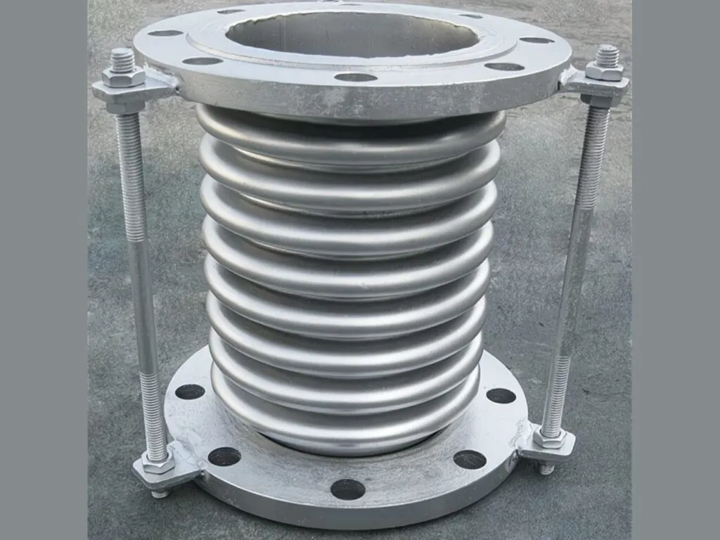 Khớp nối mềm inox: Khớp nối mềm inox nhiều sóng mặt bích dày, thanh giằng hai bên