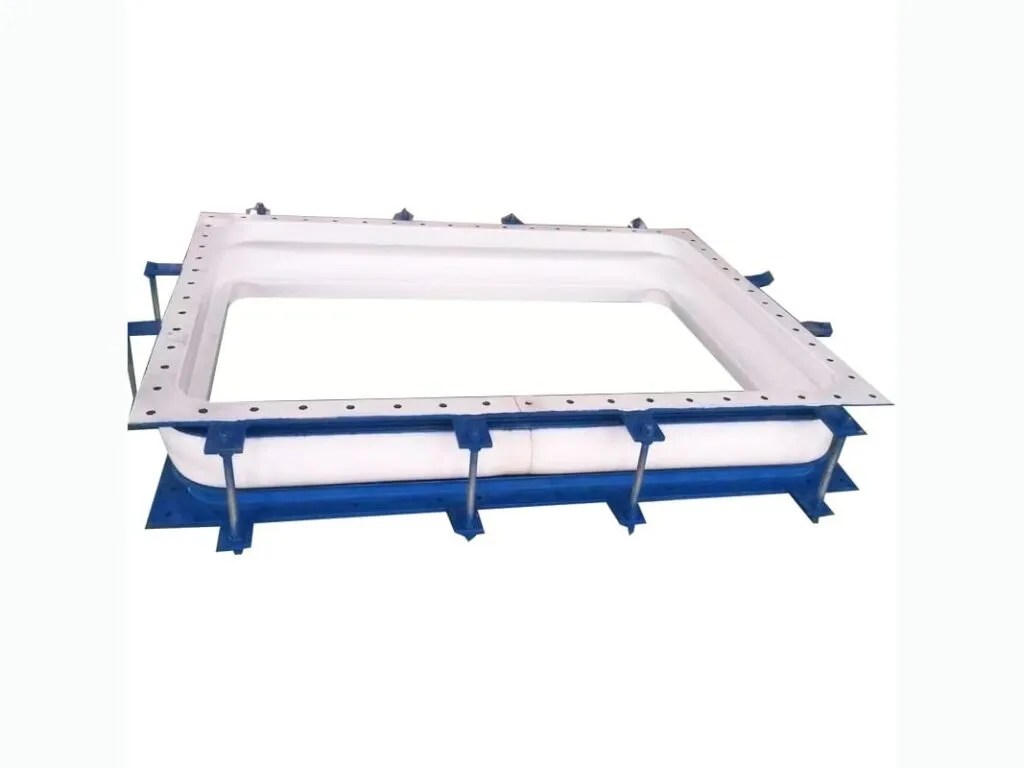 Khớp nối mềm PTFE: Khớp nối mềm PTFE dạng khung vuông mặt bích xanh trắng