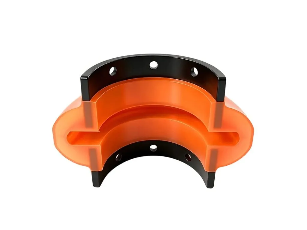 Khớp nối omega: Một nửa khớp omega cam tách rời, lộ rãnh bên trong vòng thép