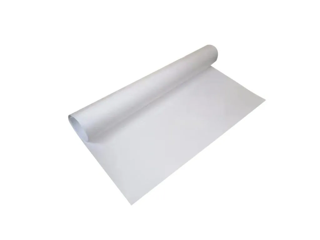 Màng PTFE: Tấm màng PTFE trắng trải phẳng một đầu cuộn lại