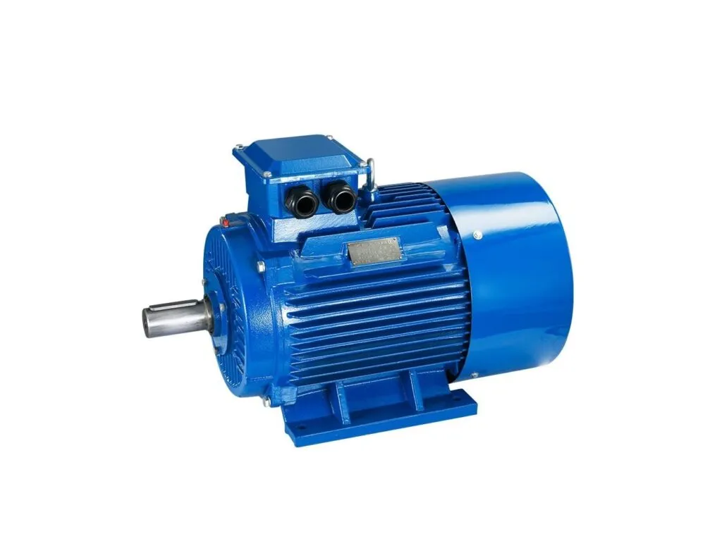 Motor điện 3 pha: Motor điện 3 pha vỏ xanh dương, hộp đấu dây phía trên