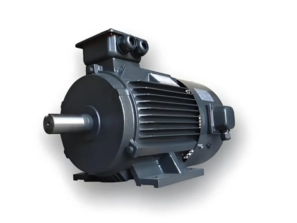 Motor điện 3 pha: Motor điện ba pha vỏ gang đen trục thép nhô ra phía trước