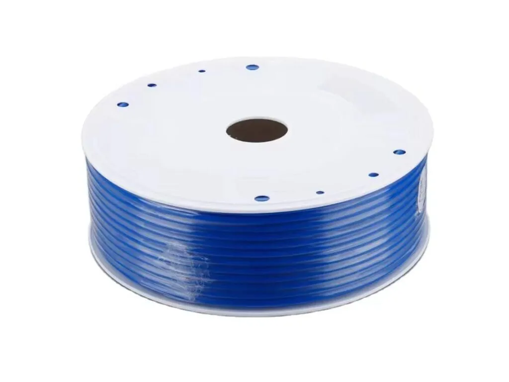 Ống hơi khí nén PU, PE: Cuộn ống hơi màu xanh dương quấn trên lõi nhựa trắng