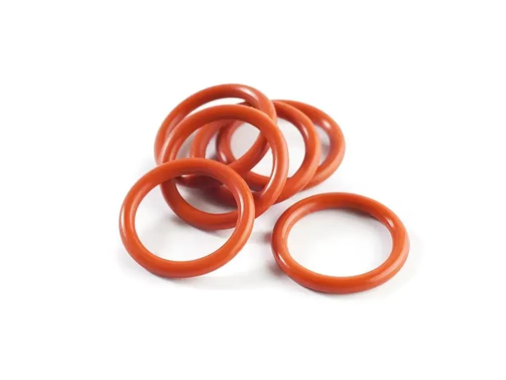 Oring silicone: Năm oring silicone đỏ cam tiết diện tròn đặt chồng mép nhau