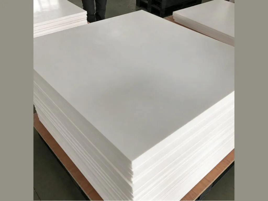 Tấm teflon PTFE: Chồng tấm teflon trắng khổ lớn nhìn từ trên