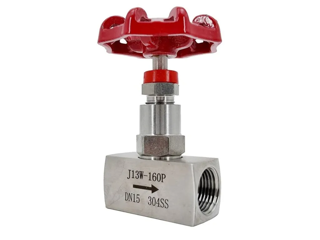Van kim đồng hồ áp suất: Van kim inox khắc thông số J13W-160P DN15 trên thân