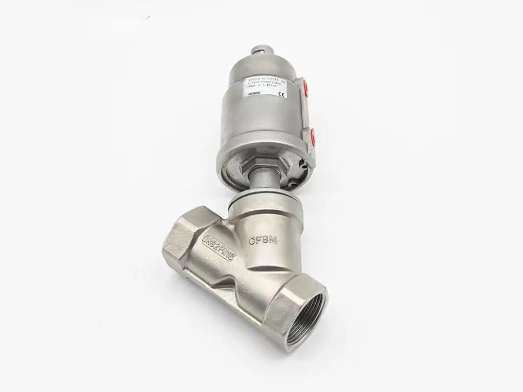Van piston: Van piston góc inox có cổng ren, xi lanh nhỏ phía trên