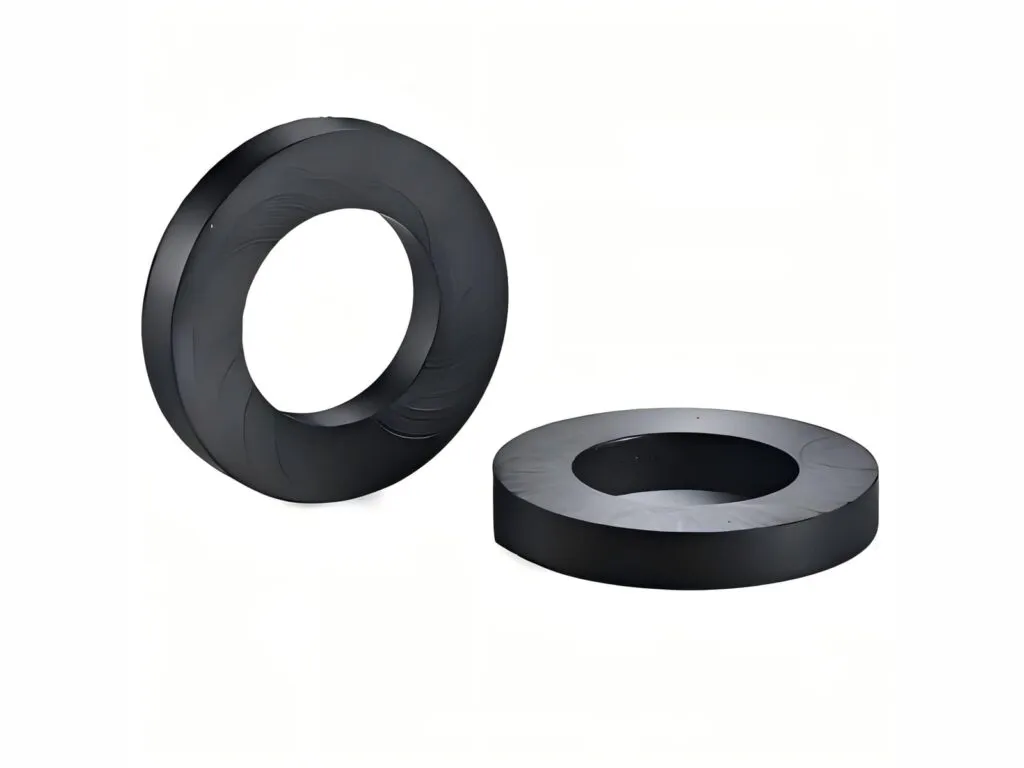 Vòng graphite nén: Hai vòng chì graphite đen ép khuôn đặt trên nền trắng