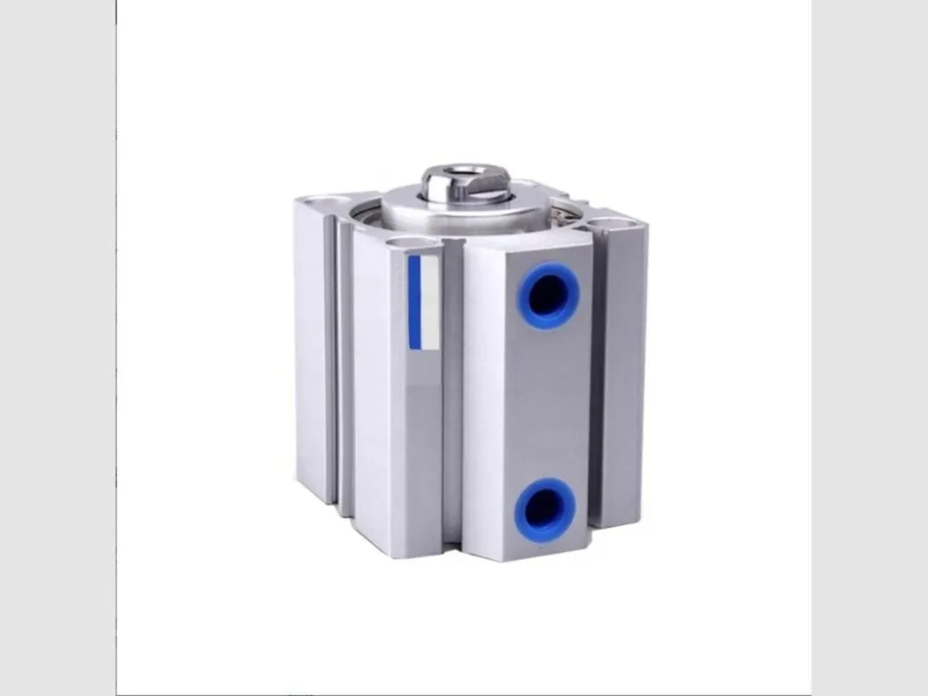 Xi lanh compact SDA: Xi lanh compact SDA thân nhôm vuông đứng, hai cổng khí nút xanh